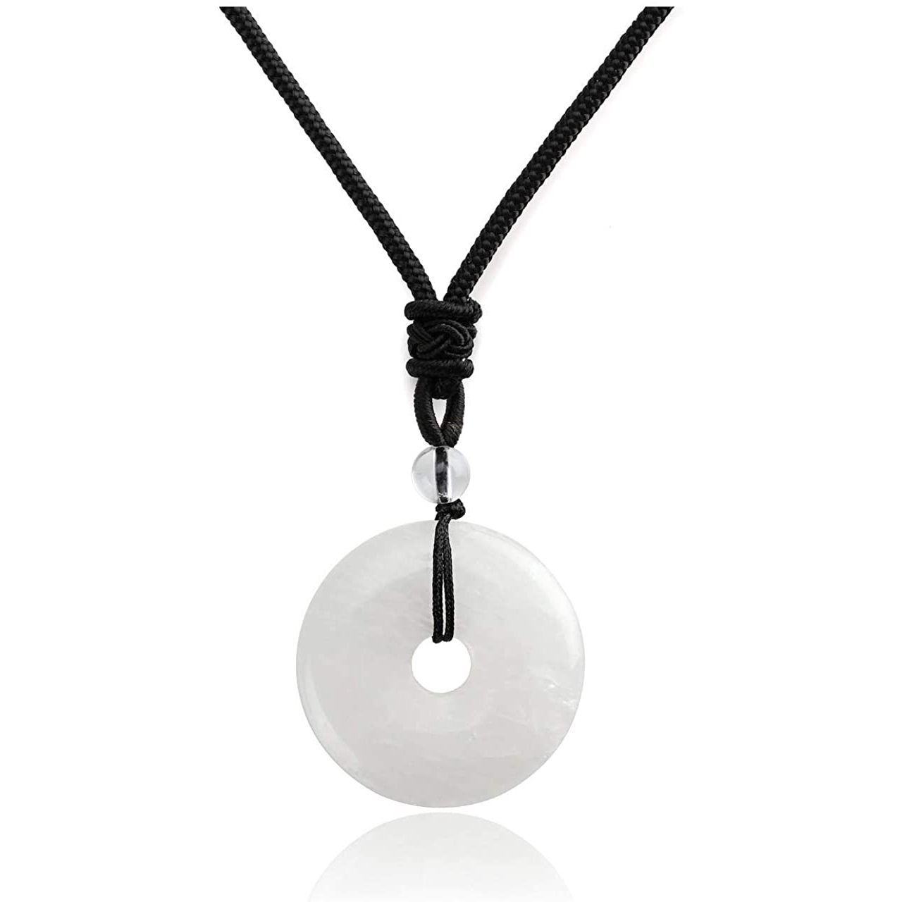 30MM Round Disc Lucky Coin Pingan Pendant Necklace Adjustable Rope Polished Crystal Amulet Peace Circle Donut Stone Jewelry