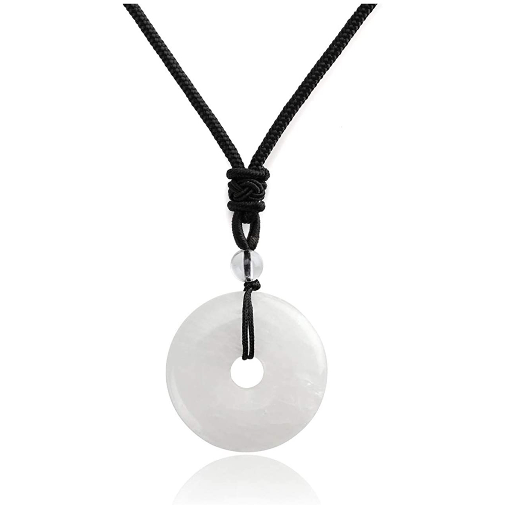 30MM Round Disc Lucky Coin Pingan Pendant Necklace Adjustable Rope Polished Crystal Amulet Peace Circle Donut Stone Jewelry