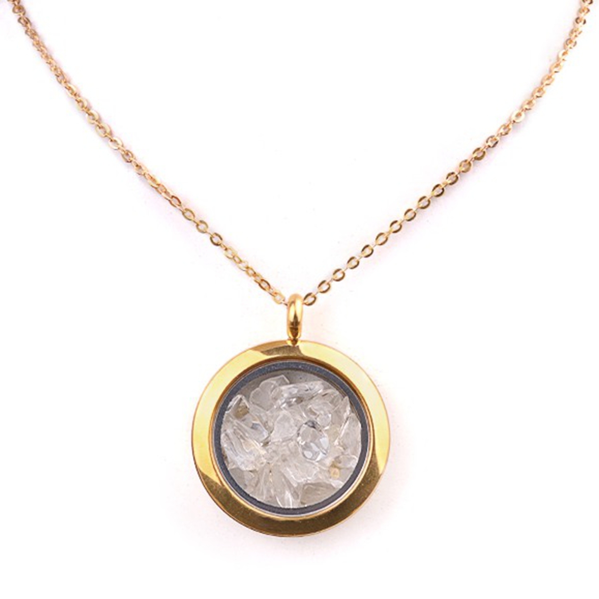 Gold Stainless Steel Living Memory Floating Locket Chamrs Gemstone Pendant Necklace