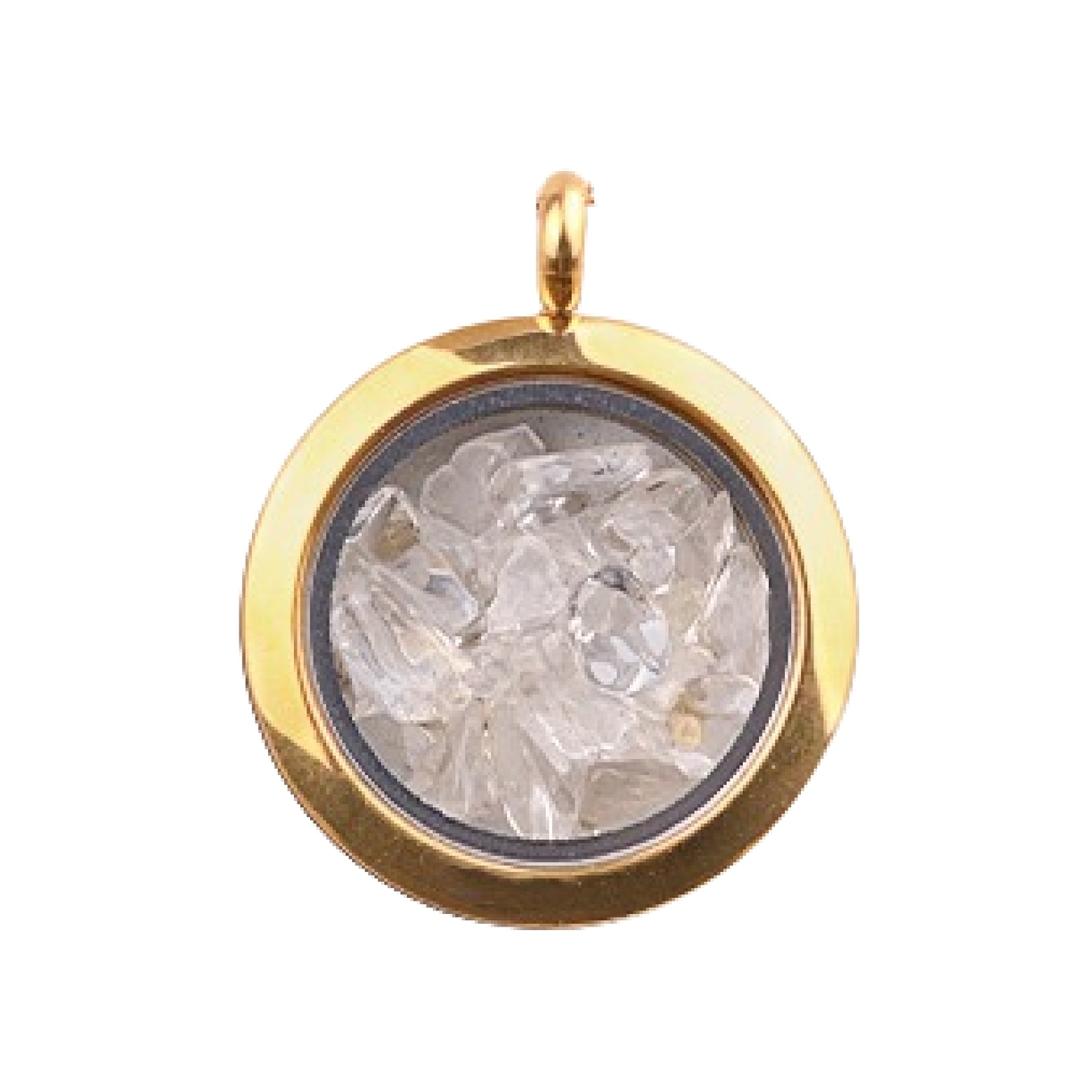 Gold Stainless Steel Living Memory Floating Locket Chamrs Gemstone Pendant Necklace 45cm Blalck Cord
