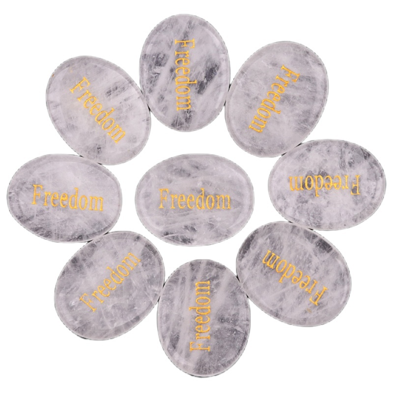 Thumb Worry Stone for Anxiety Stress Relief Meditation Home Decor-"Freedom"  35X45MM Oval Engraved Inspirational Words