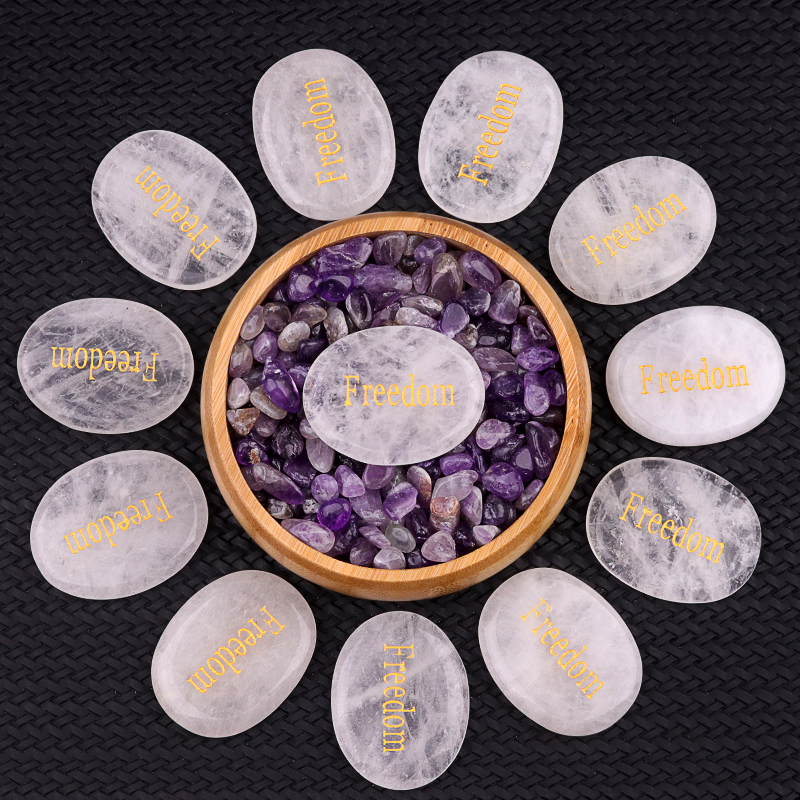 Thumb Worry Stone for Anxiety Stress Relief Meditation Home Decor-"Freedom"  35X45MM Oval Engraved Inspirational Words