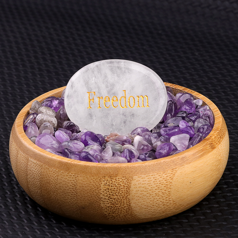 Thumb Worry Stone for Anxiety Stress Relief Meditation Home Decor-"Freedom"  35X45MM Oval Engraved Inspirational Words