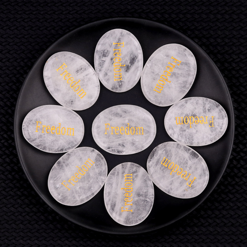 Thumb Worry Stone for Anxiety Stress Relief Meditation Home Decor-"Freedom"  35X45MM Oval Engraved Inspirational Words