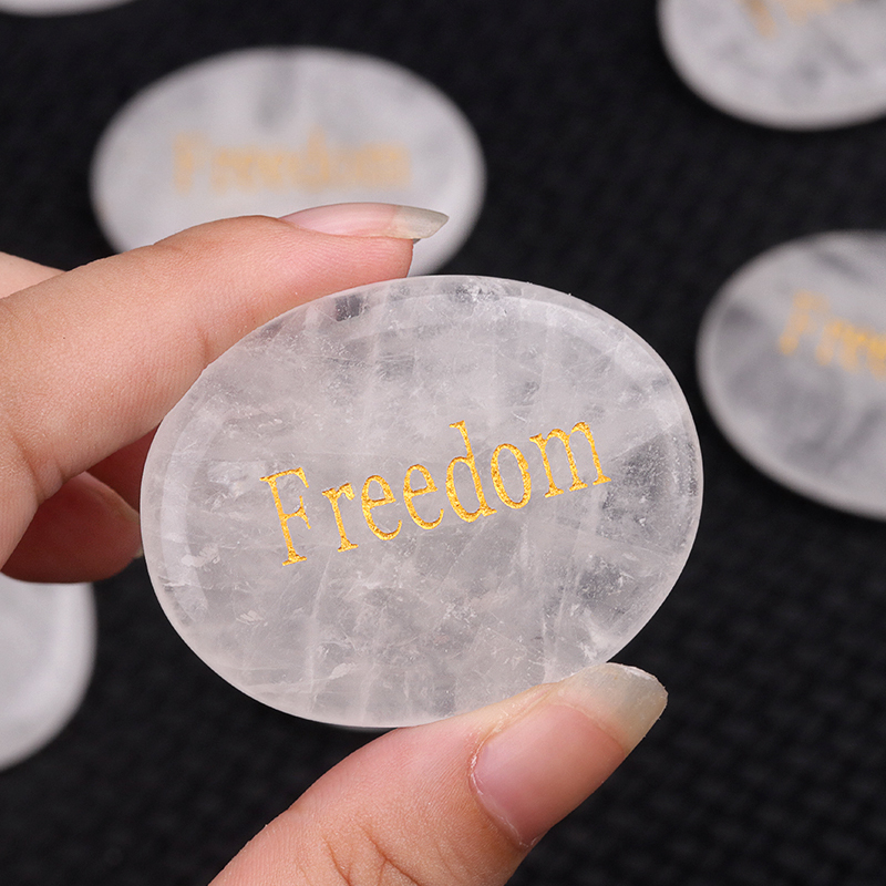 Thumb Worry Stone for Anxiety Stress Relief Meditation Home Decor-"Freedom"  35X45MM Oval Engraved Inspirational Words