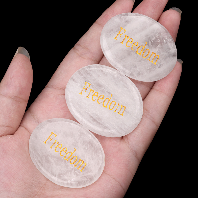 Thumb Worry Stone for Anxiety Stress Relief Meditation Home Decor-"Freedom"  35X45MM Oval Engraved Inspirational Words