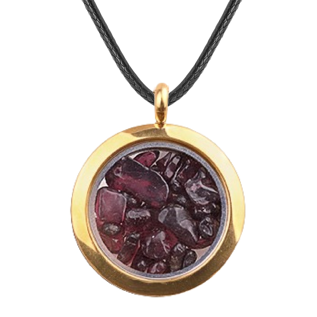 Gold Stainless Steel Living Memory Floating Locket Chamrs Gemstone Pendant Necklace 45cm Blalck Cord