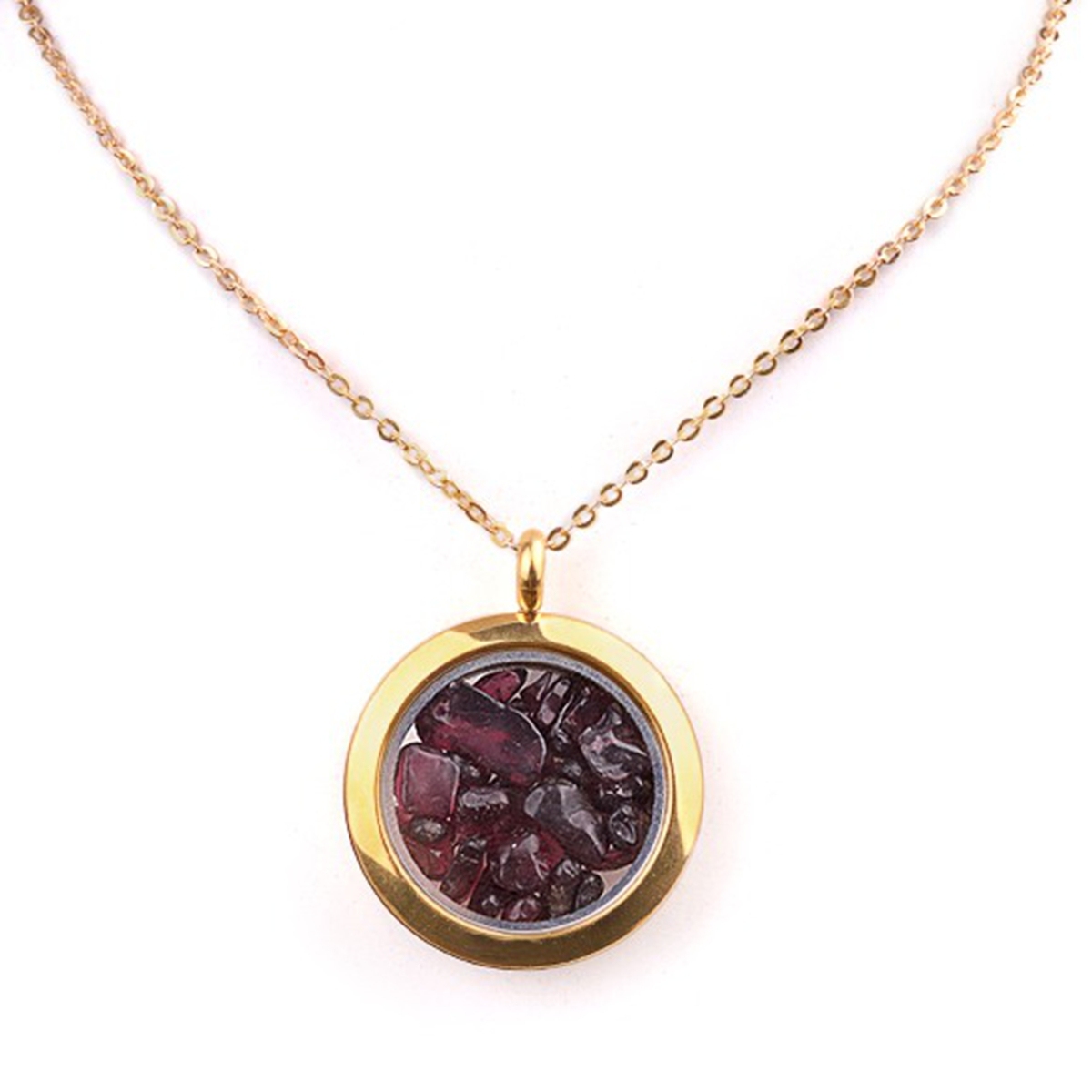 Gold Stainless Steel Living Memory Floating Locket Chamrs Gemstone Pendant Necklace
