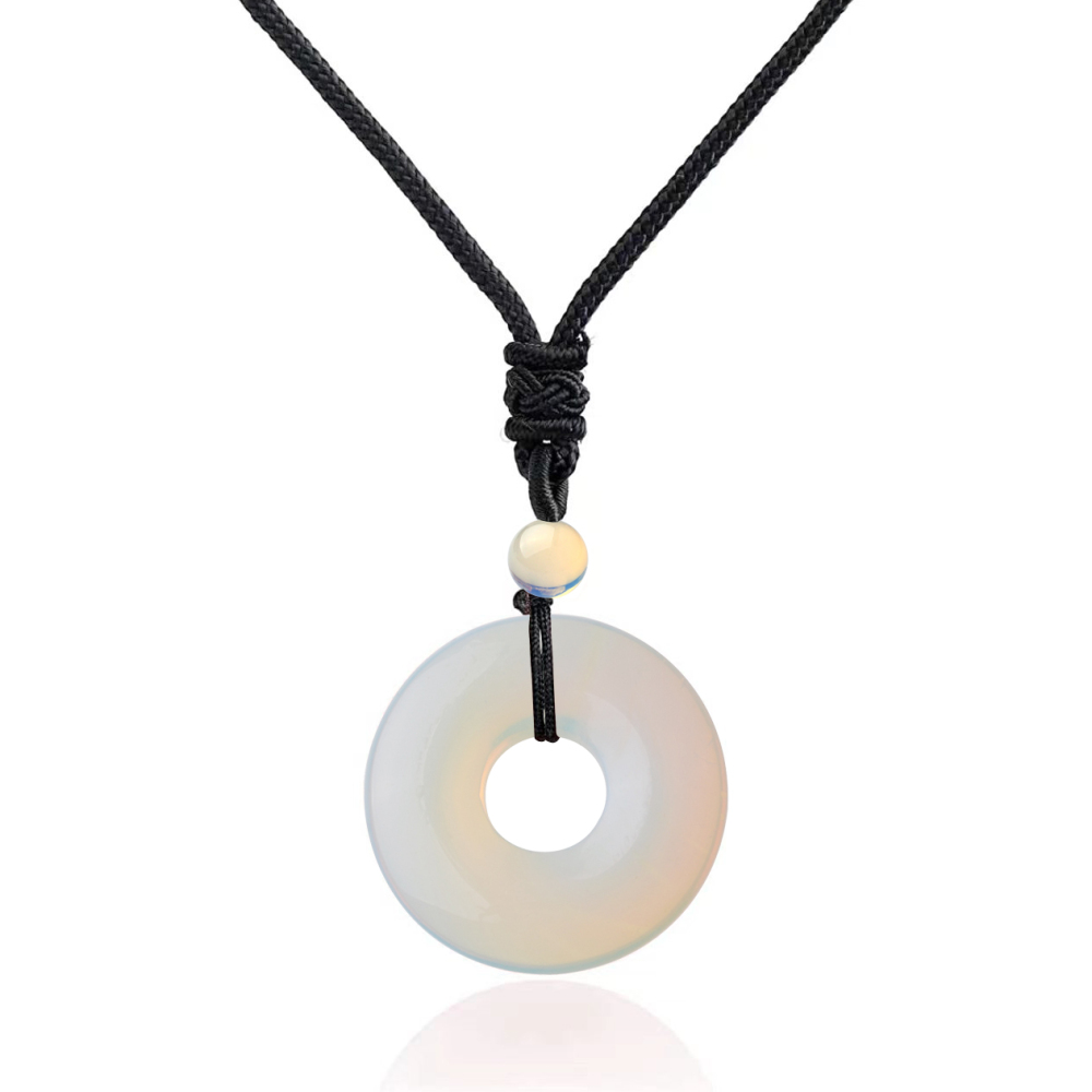 30MM Round Disc Lucky Coin Pingan Pendant Necklace Adjustable Rope Polished Crystal Amulet Peace Circle Donut Stone Jewelry