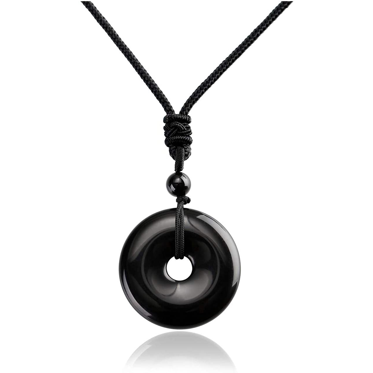 30MM Round Disc Lucky Coin Pingan Pendant Necklace Adjustable Rope Polished Crystal Amulet Peace Circle Donut Stone Jewelry