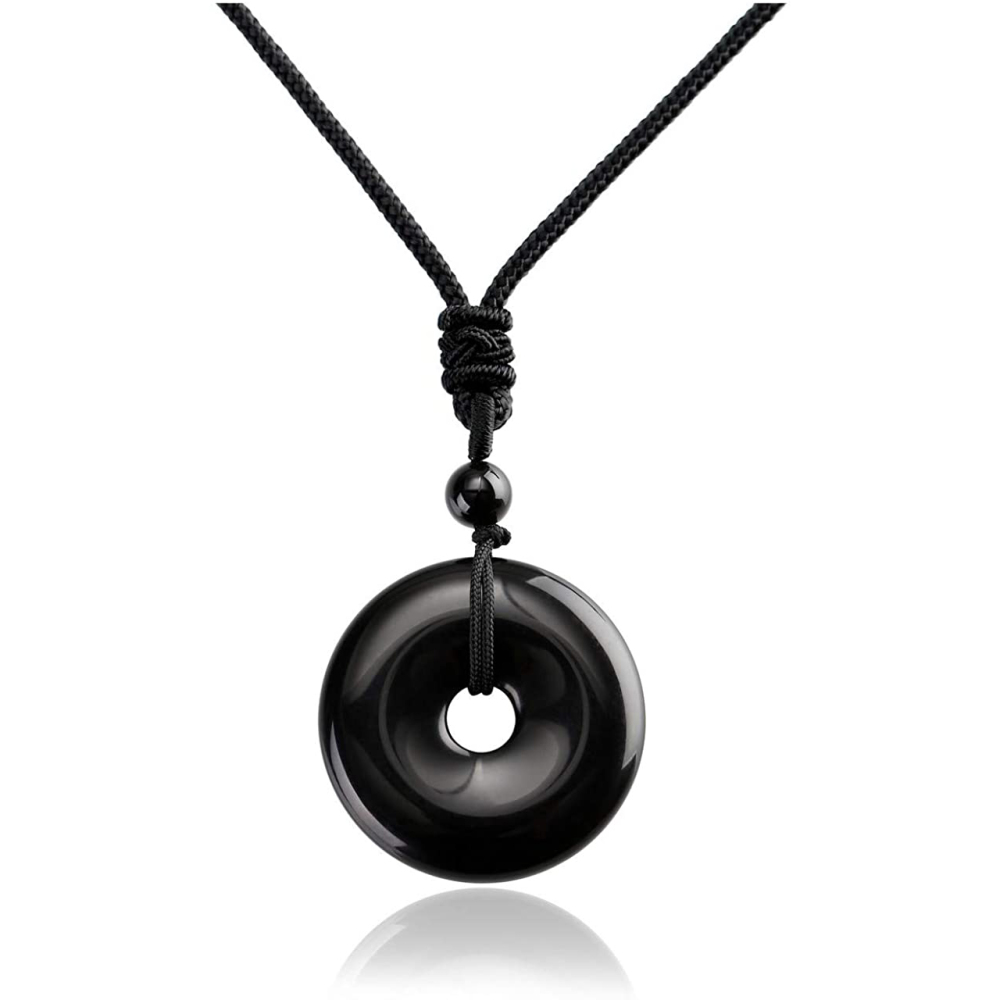 30MM Round Disc Lucky Coin Pingan Pendant Necklace Adjustable Rope Polished Crystal Amulet Peace Circle Donut Stone Jewelry