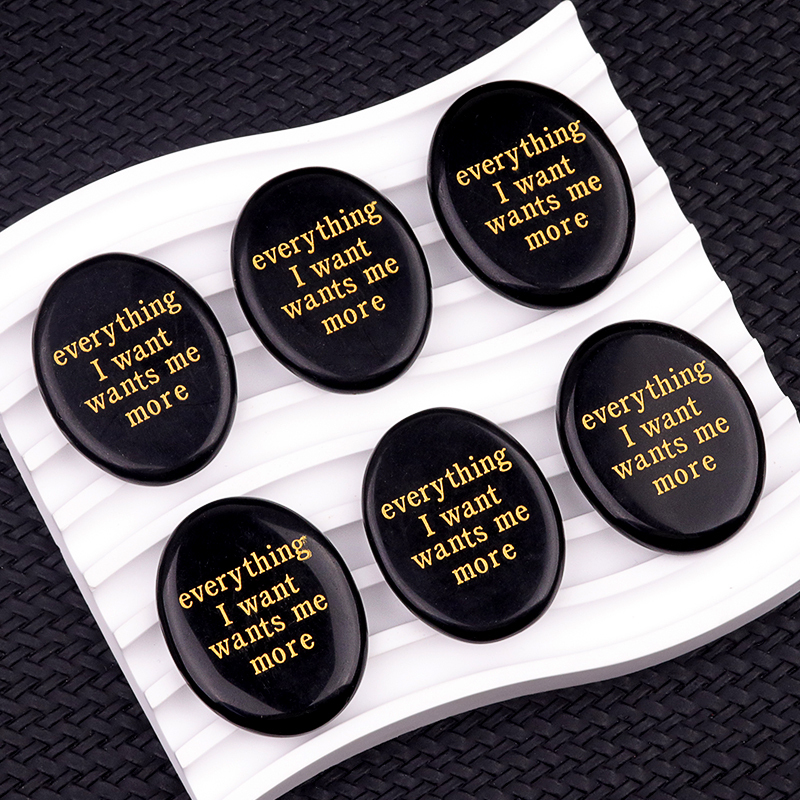 Black Obsidian Thumb Worry Stone for Anxiety Stress Relief Meditation Home Decor-"everying I want wants me more"