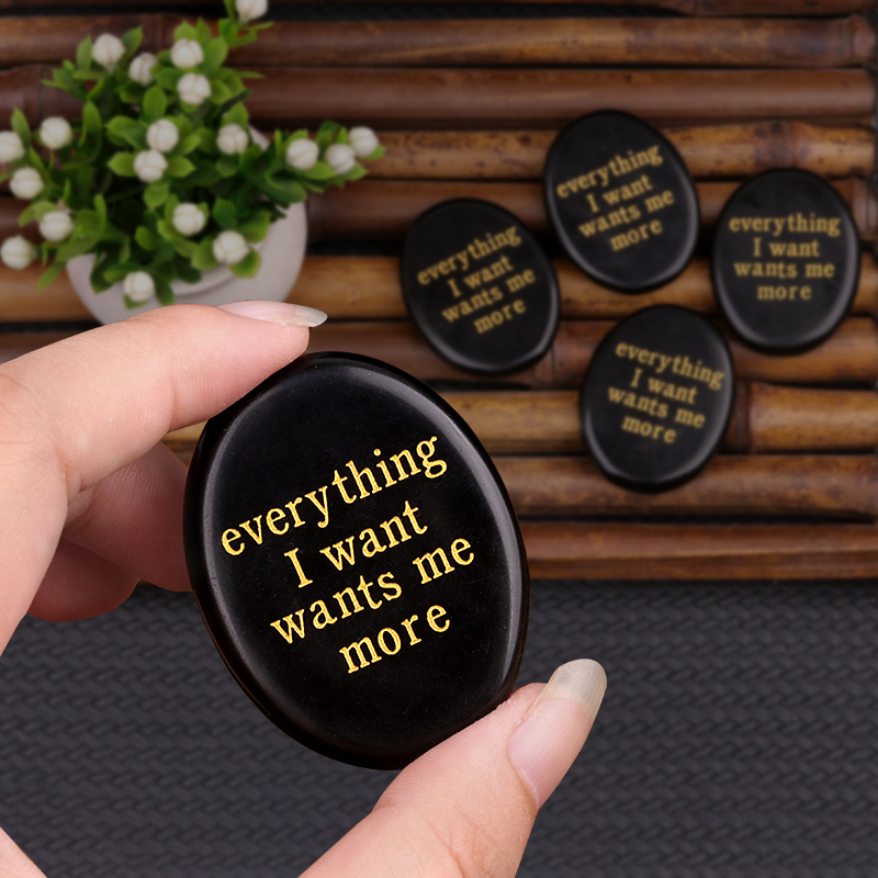 Black Obsidian Thumb Worry Stone for Anxiety Stress Relief Meditation Home Decor-"everying I want wants me more"