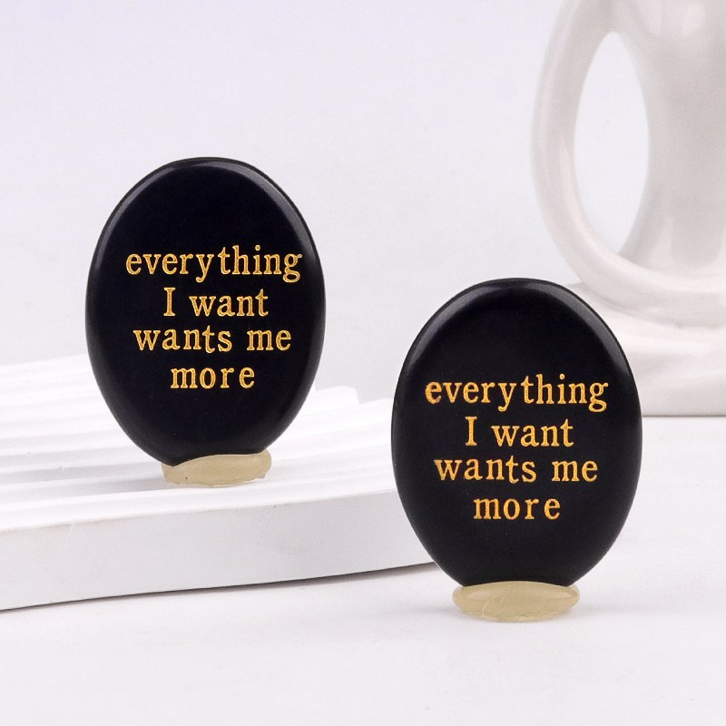 Black Obsidian Thumb Worry Stone for Anxiety Stress Relief Meditation Home Decor-"everying I want wants me more"