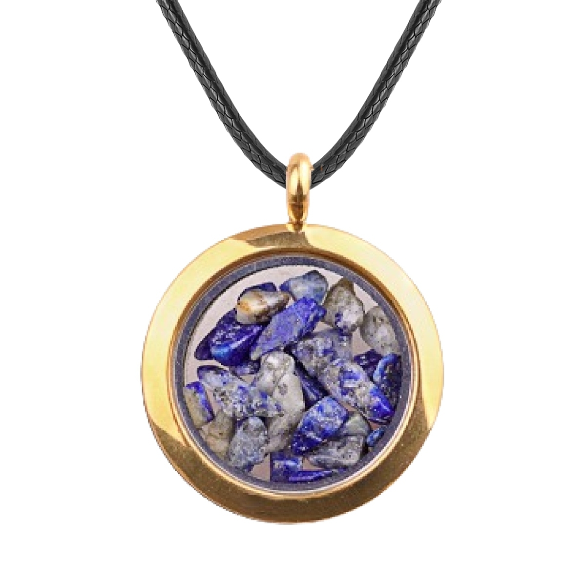 Gold Stainless Steel Living Memory Floating Locket Chamrs Gemstone Pendant Necklace 45cm Blalck Cord