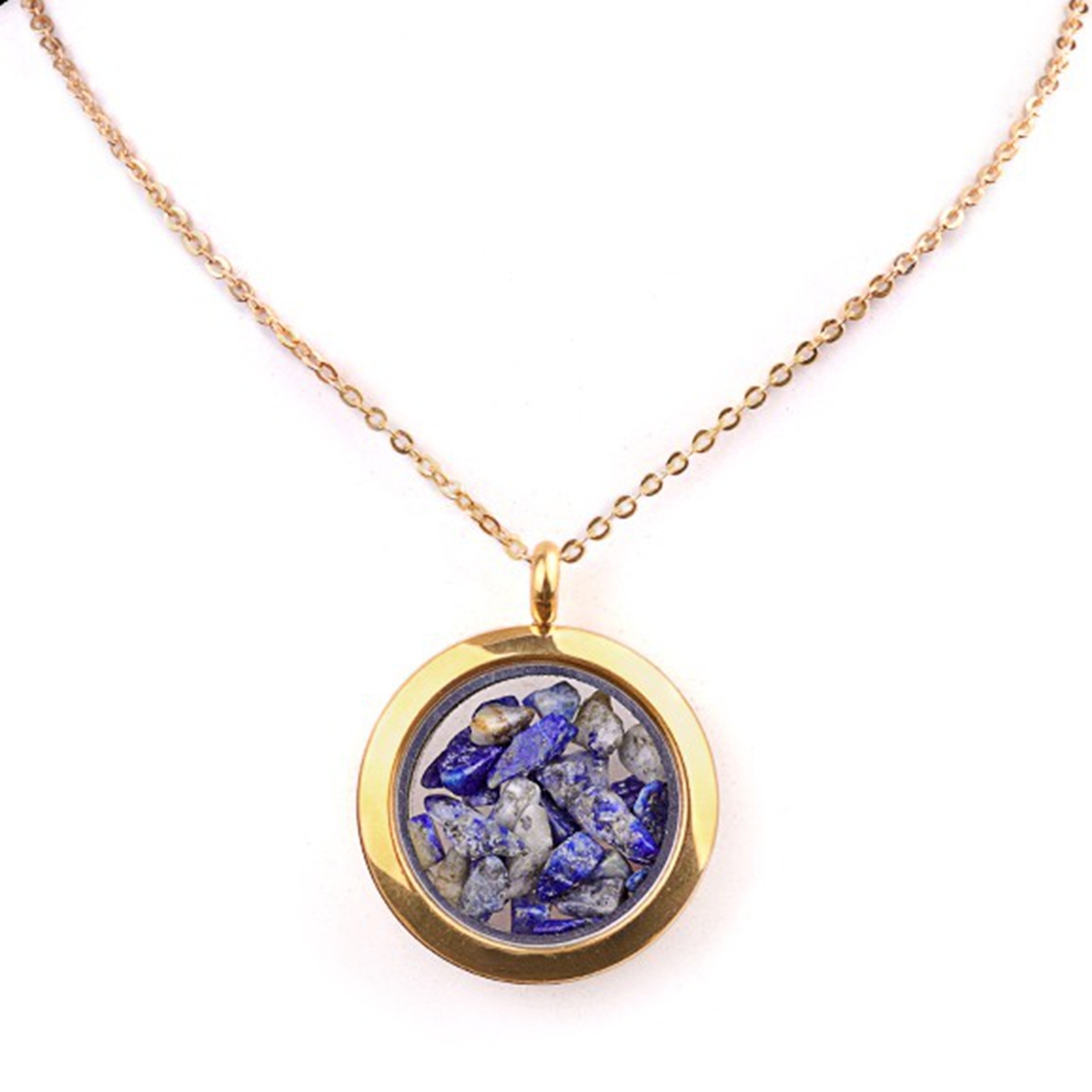 Gold Stainless Steel Living Memory Floating Locket Chamrs Gemstone Pendant Necklace