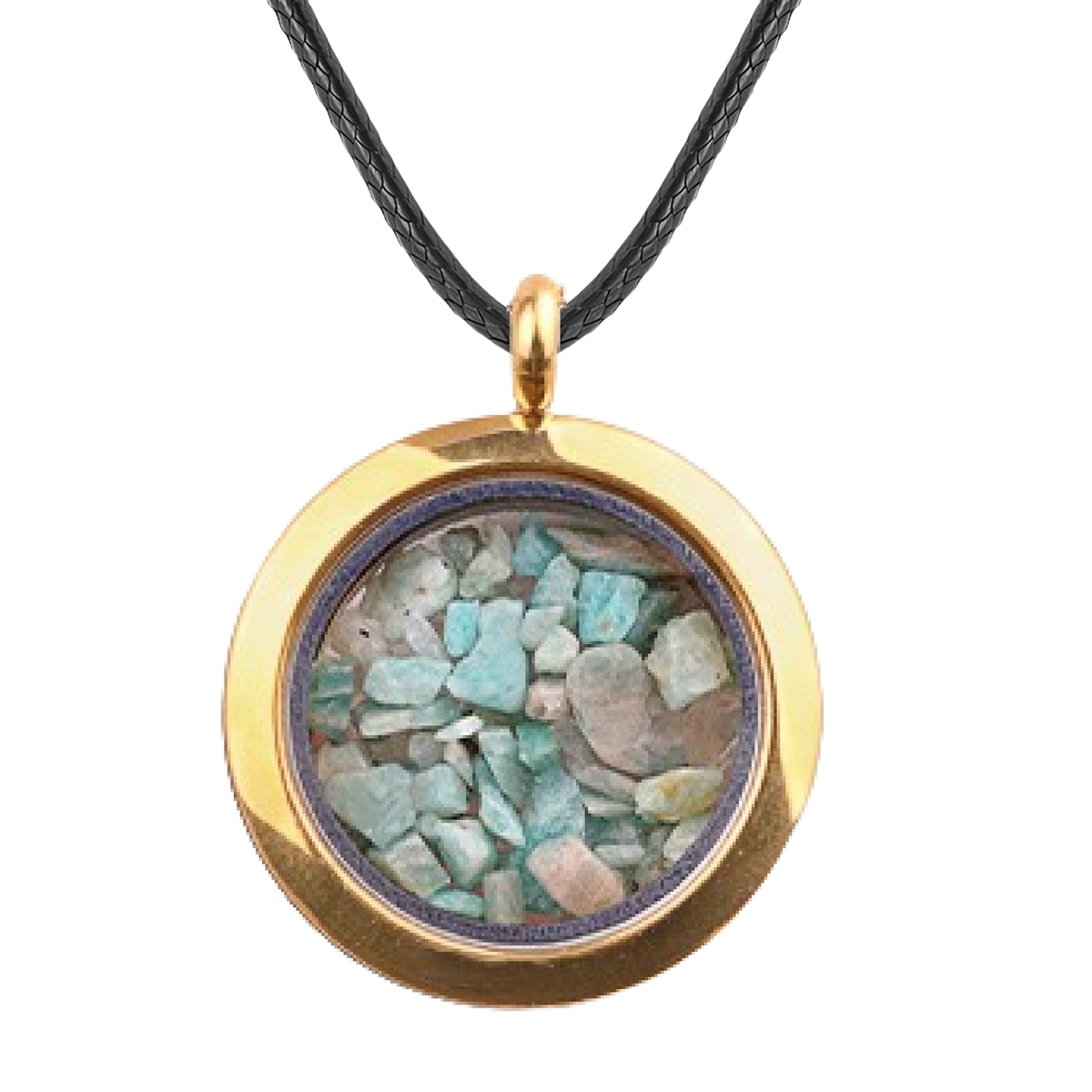 Gold Stainless Steel Living Memory Floating Locket Chamrs Gemstone Pendant Necklace 45cm Blalck Cord