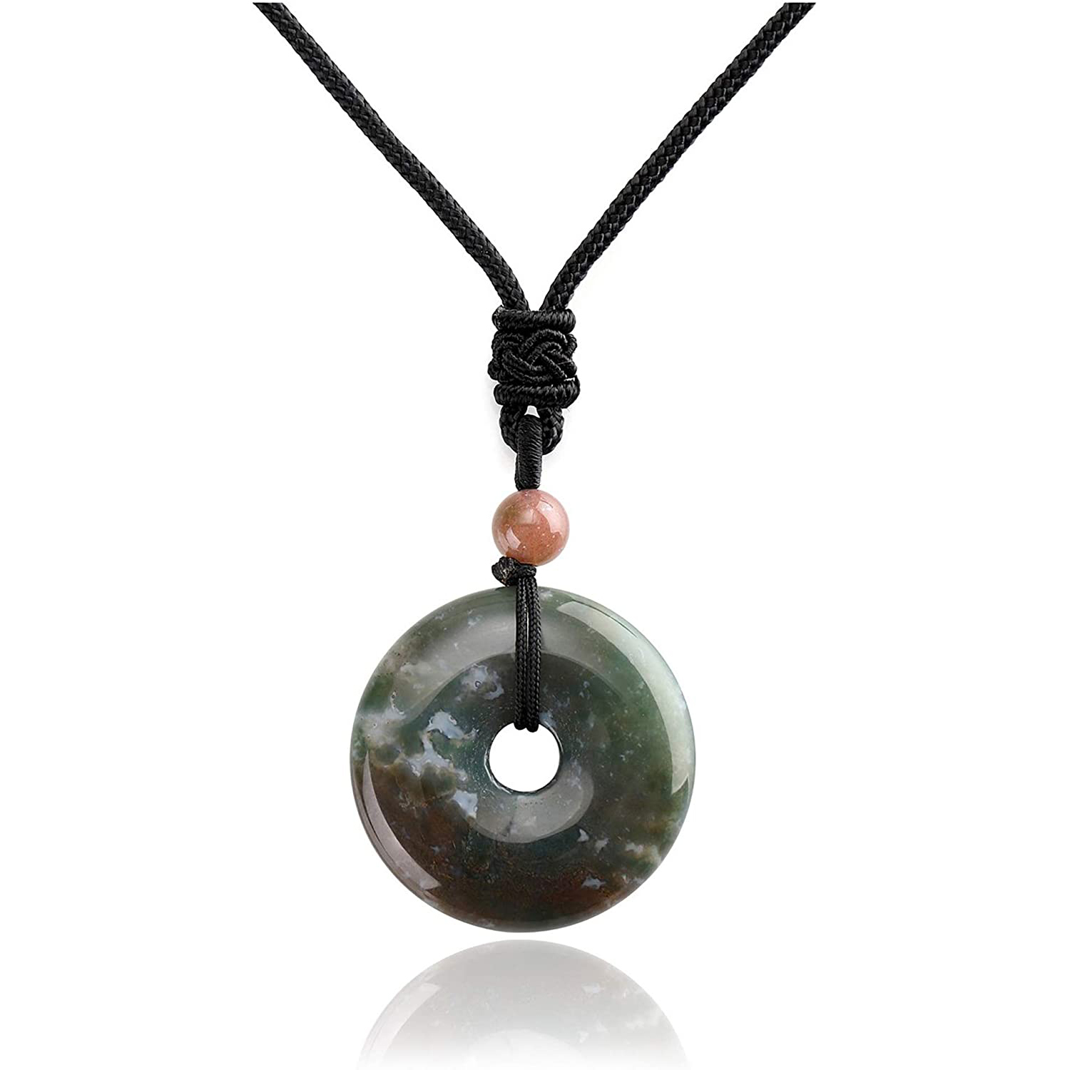 30MM Round Disc Lucky Coin Pingan Pendant Necklace Adjustable Rope Polished Crystal Amulet Peace Circle Donut Stone Jewelry