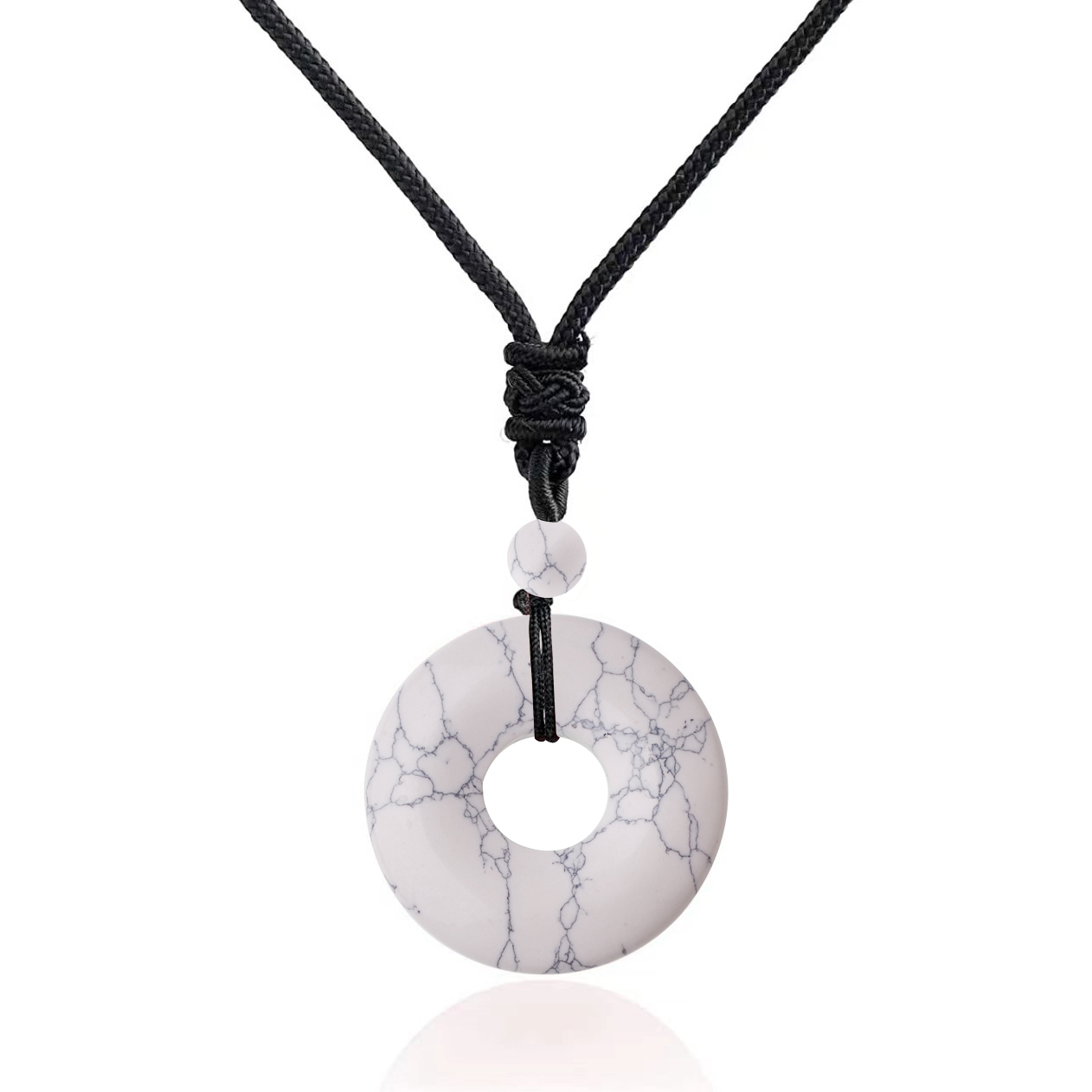 30MM Round Disc Lucky Coin Pingan Pendant Necklace Adjustable Rope Polished Crystal Amulet Peace Circle Donut Stone Jewelry