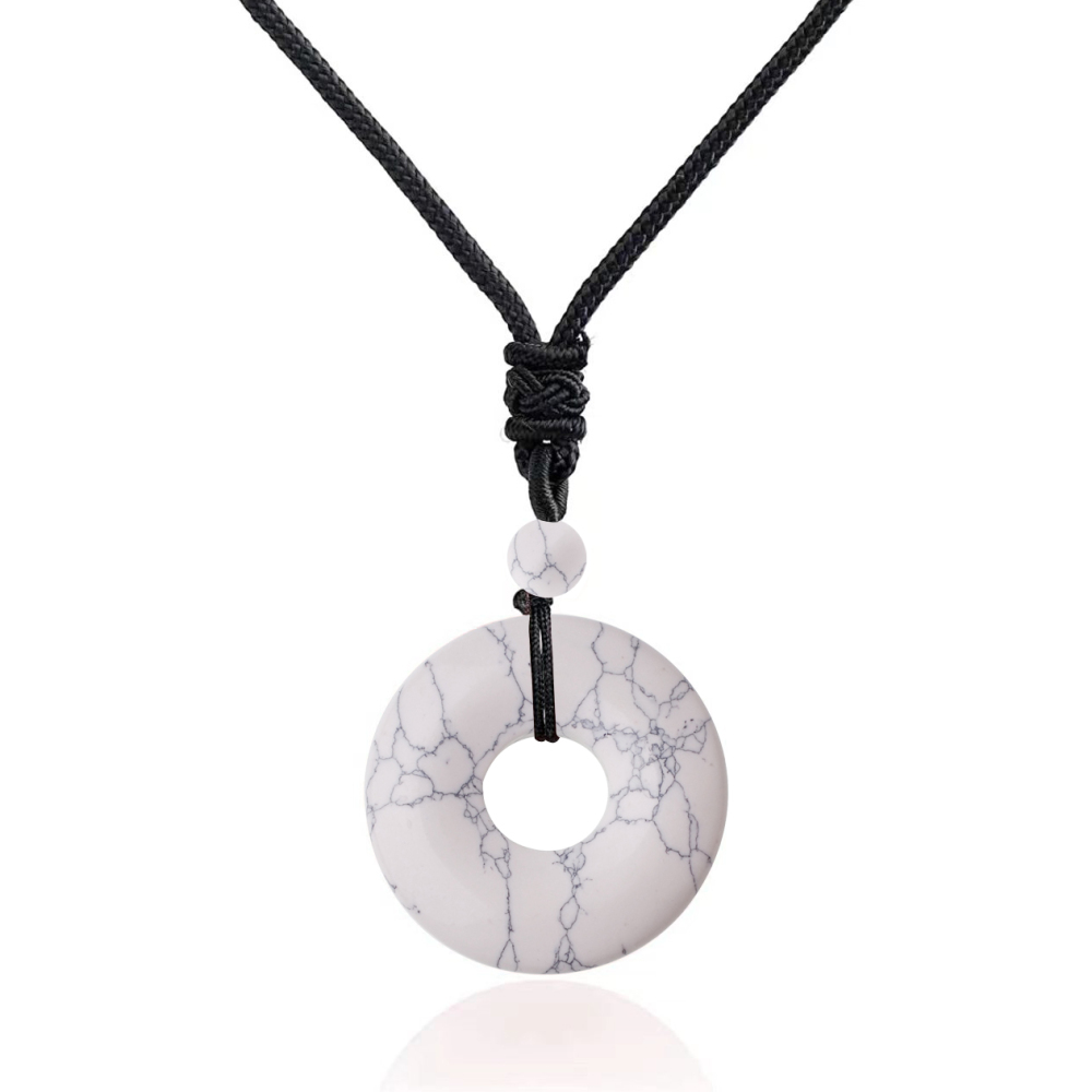 30MM Round Disc Lucky Coin Pingan Pendant Necklace Adjustable Rope Polished Crystal Amulet Peace Circle Donut Stone Jewelry