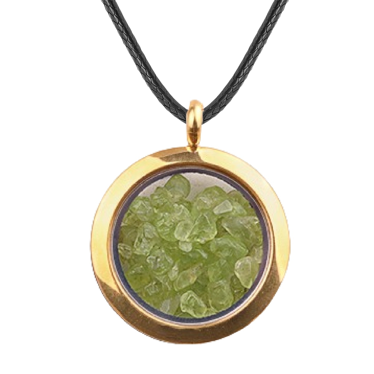 Gold Stainless Steel Living Memory Floating Locket Chamrs Gemstone Pendant Necklace 45cm Blalck Cord