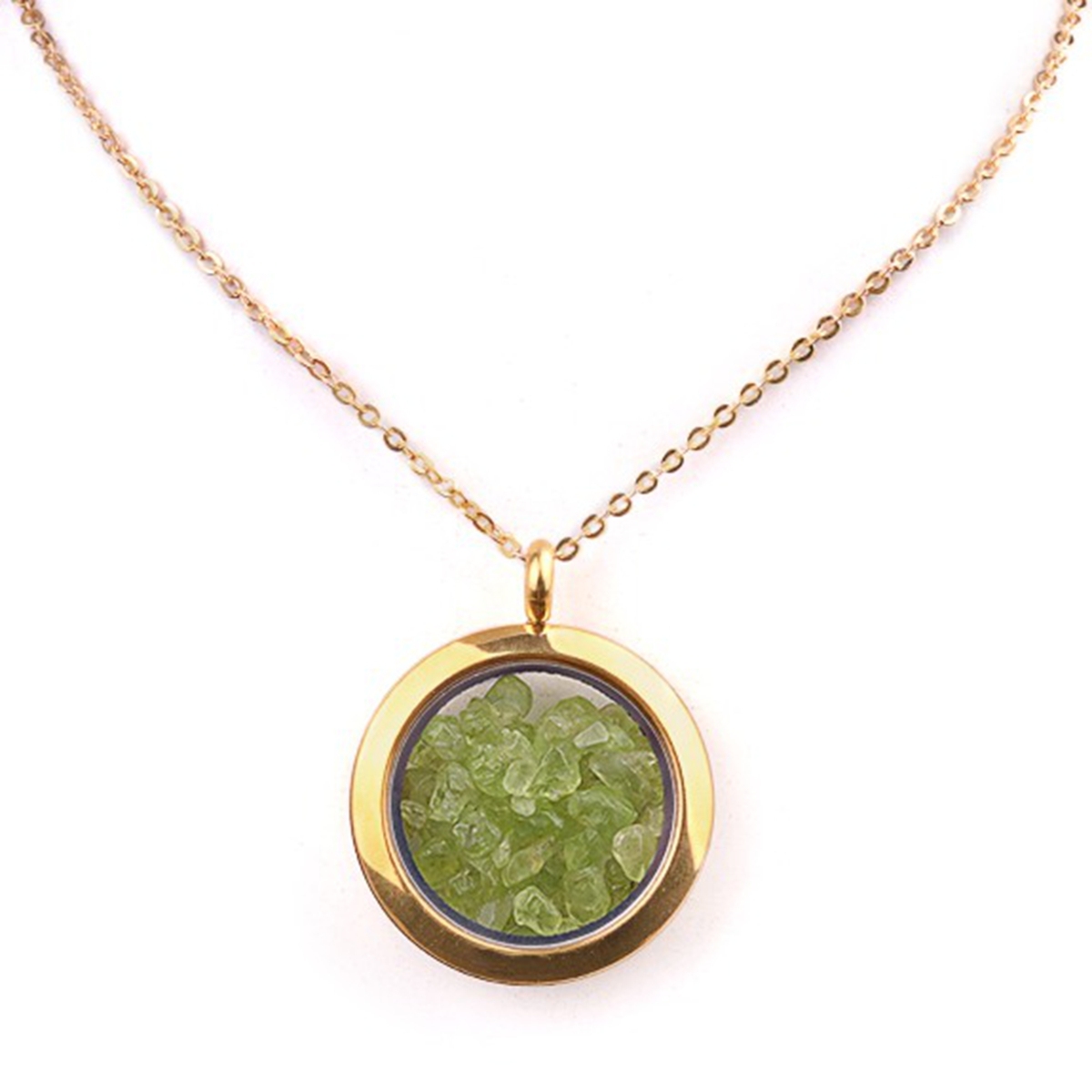 Gold Stainless Steel Living Memory Floating Locket Chamrs Gemstone Pendant Necklace