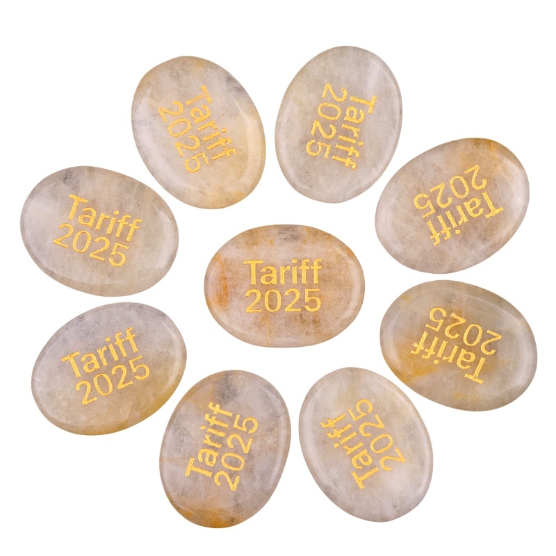 Yellow Jade Thumb Worry Stone for Anxiety Stress Relief Meditation Home Decor-"Tariff 2025" 35X45MM Oval Engraved Inspirational Words