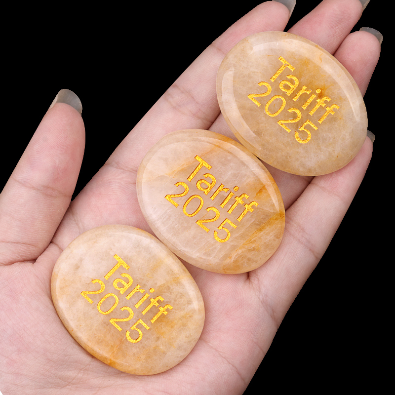 Yellow Jade Thumb Worry Stone for Anxiety Stress Relief Meditation Home Decor-"Tariff 2025" 35X45MM Oval Engraved Inspirational Words