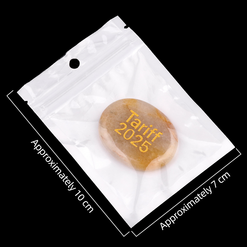 Yellow Jade Thumb Worry Stone for Anxiety Stress Relief Meditation Home Decor-"Tariff 2025" 35X45MM Oval Engraved Inspirational Words