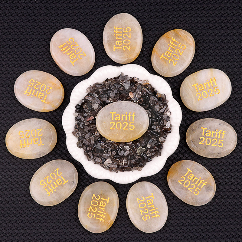 Yellow Jade Thumb Worry Stone for Anxiety Stress Relief Meditation Home Decor-"Tariff 2025" 35X45MM Oval Engraved Inspirational Words