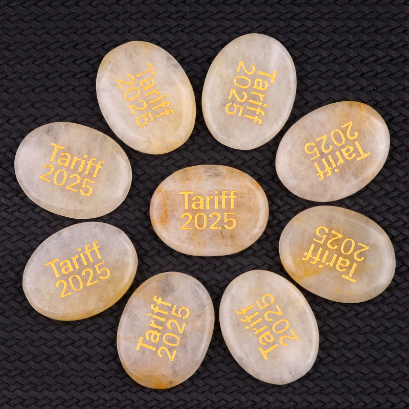 Yellow Jade Thumb Worry Stone for Anxiety Stress Relief Meditation Home Decor-"Tariff 2025" 35X45MM Oval Engraved Inspirational Words