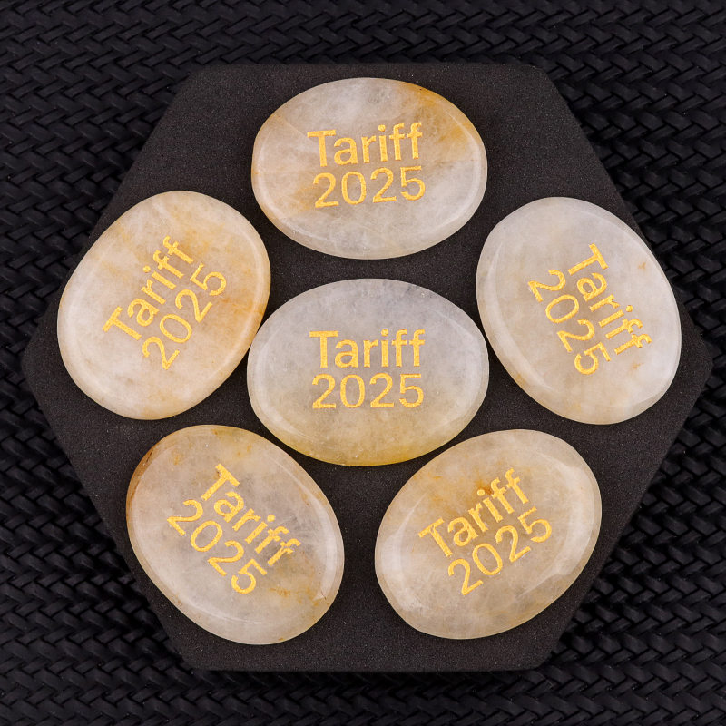 Yellow Jade Thumb Worry Stone for Anxiety Stress Relief Meditation Home Decor-"Tariff 2025" 35X45MM Oval Engraved Inspirational Words