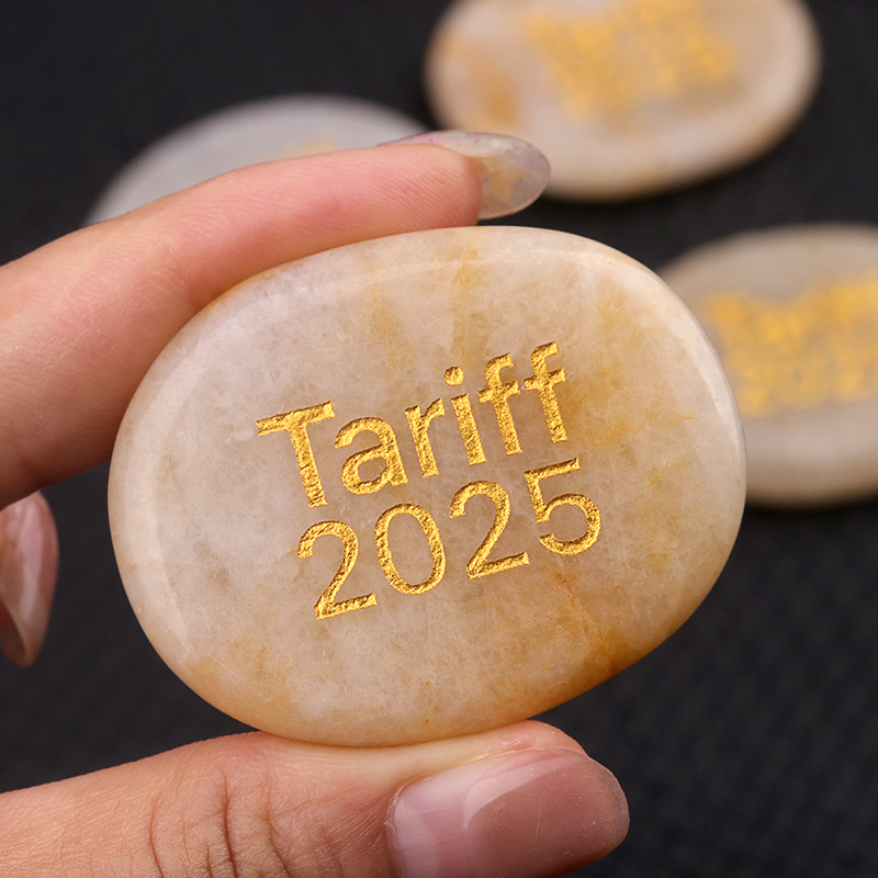 Yellow Jade Thumb Worry Stone for Anxiety Stress Relief Meditation Home Decor-"Tariff 2025" 35X45MM Oval Engraved Inspirational Words