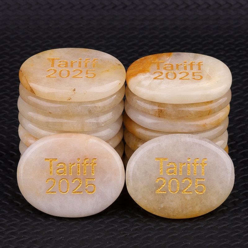 Yellow Jade Thumb Worry Stone for Anxiety Stress Relief Meditation Home Decor-"Tariff 2025" 35X45MM Oval Engraved Inspirational Words