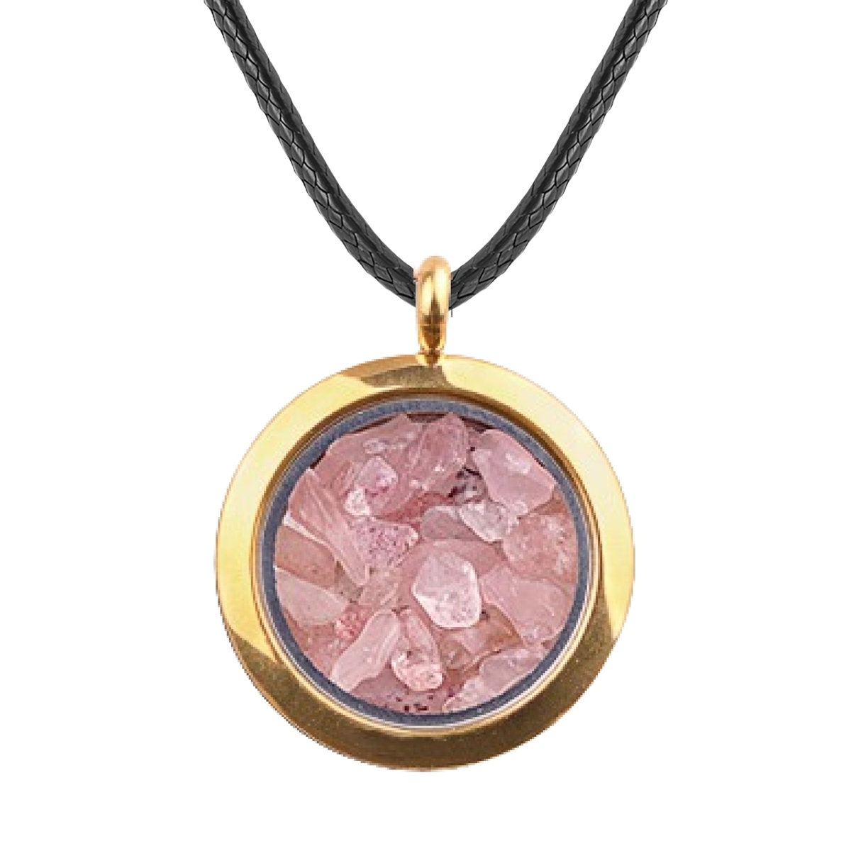 Gold Stainless Steel Living Memory Floating Locket Chamrs Gemstone Pendant Necklace 45cm Blalck Cord
