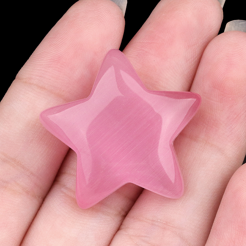 30MM Star Cat Eye Thumb Pocket Worry Crystal Polished Gemstone for DIY Meditation Reiki Balancing Decoration Witchcraft Meditation Collection