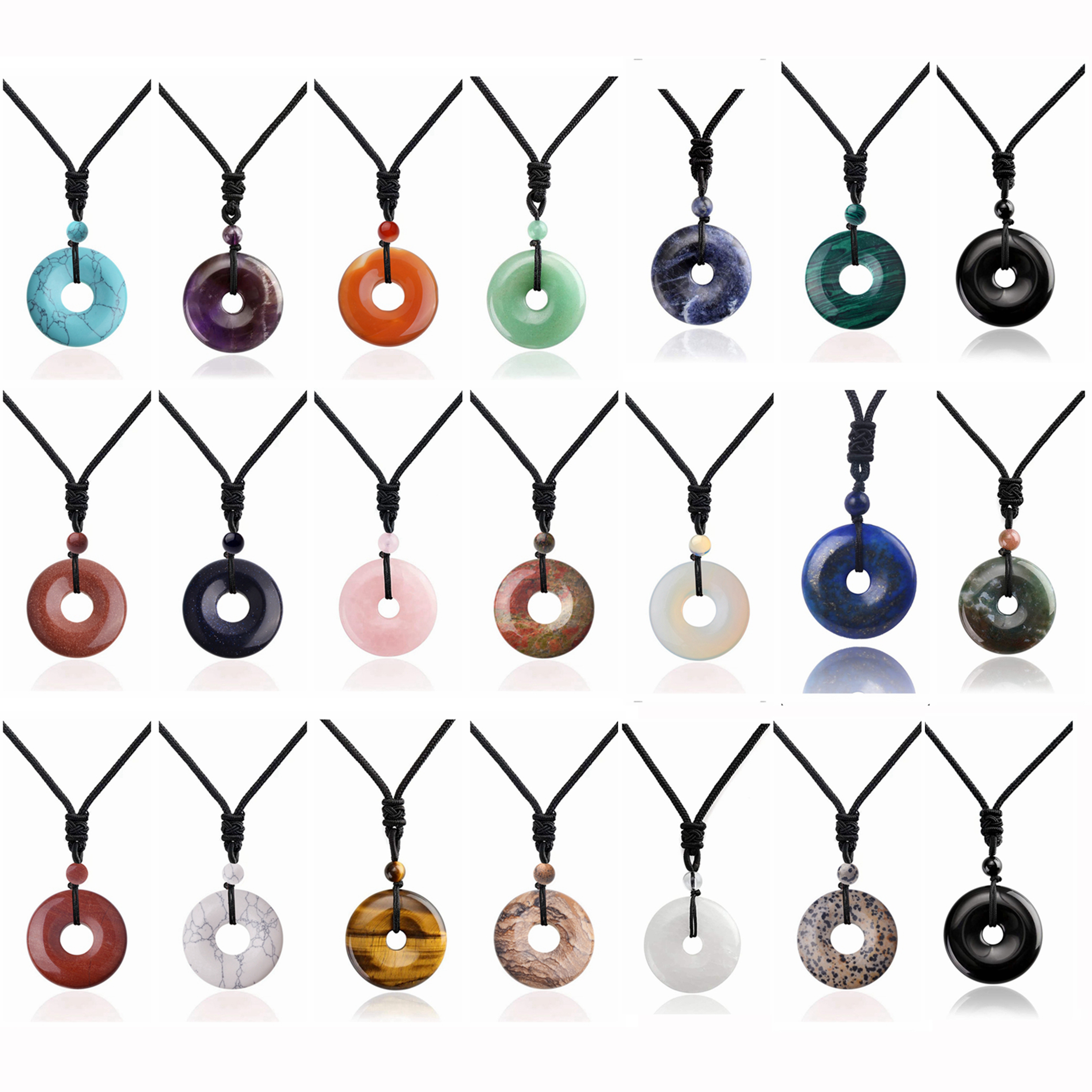 30MM Round Disc Lucky Coin Pingan Pendant for Jewelry Making Polished Crystal Amulet Peace Circle Donut Stone Beads 6MM Large Hole in Middle