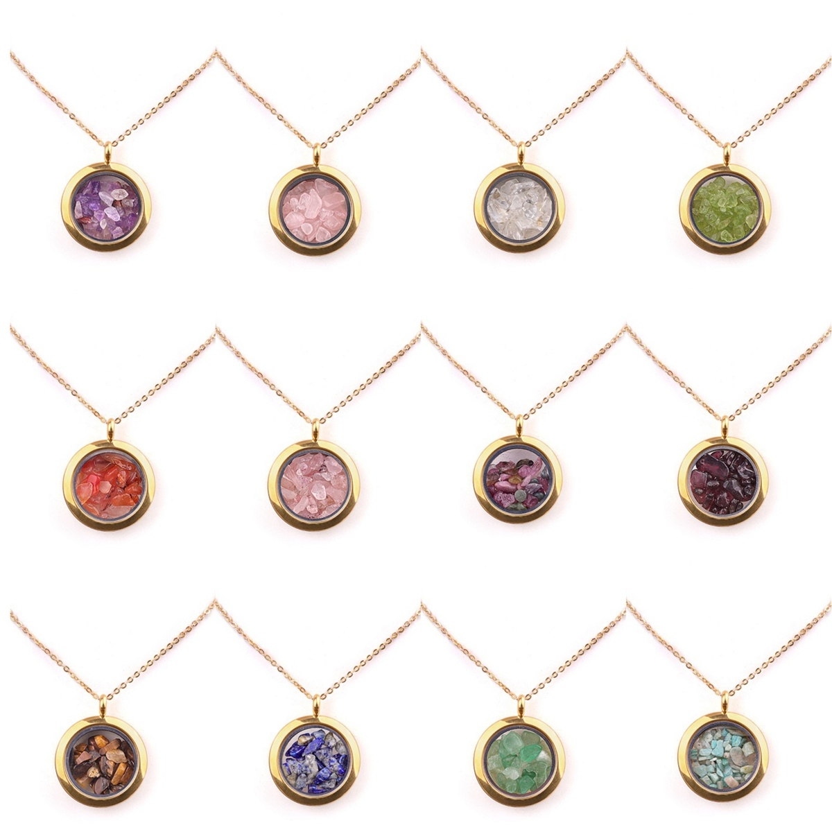 Gold Stainless Steel Living Memory Floating Locket Chamrs Gemstone Pendant Necklace