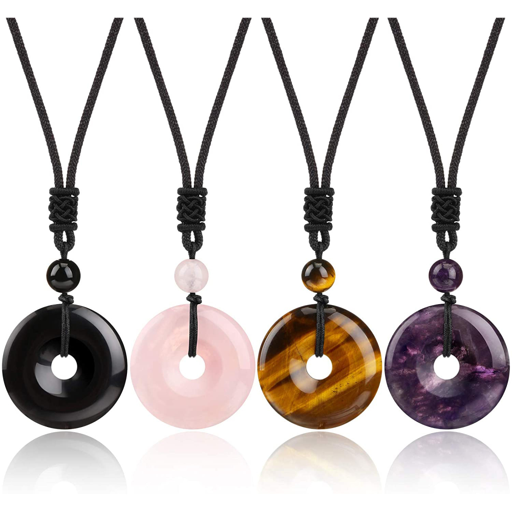 30MM Round Disc Lucky Coin Pingan Pendant for Jewelry Making Polished Crystal Amulet Peace Circle Donut Stone Beads 6MM Large Hole in Middle