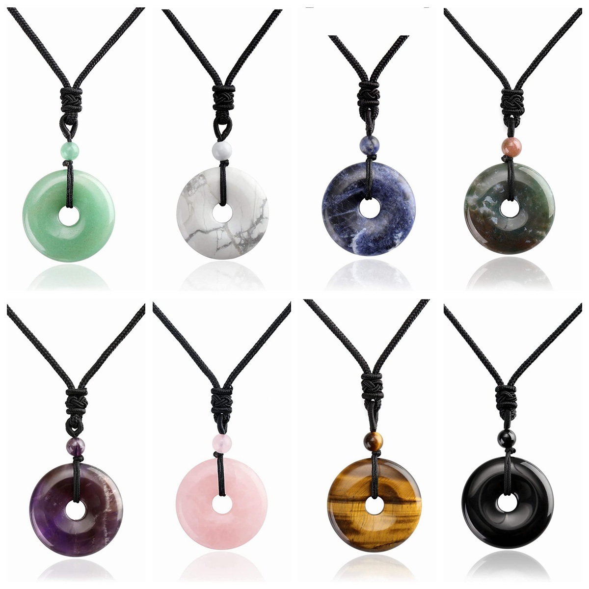 30MM Round Disc Lucky Coin Pingan Pendant for Jewelry Making Polished Crystal Amulet Peace Circle Donut Stone Beads 6MM Large Hole in Middle