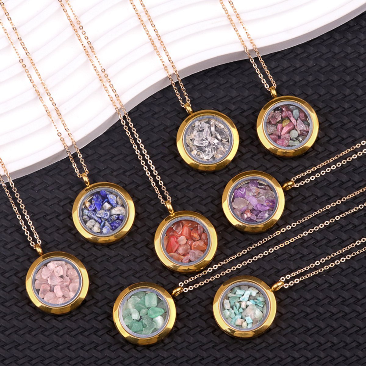 Gold Stainless Steel Living Memory Floating Locket Chamrs Gemstone Pendant Necklace