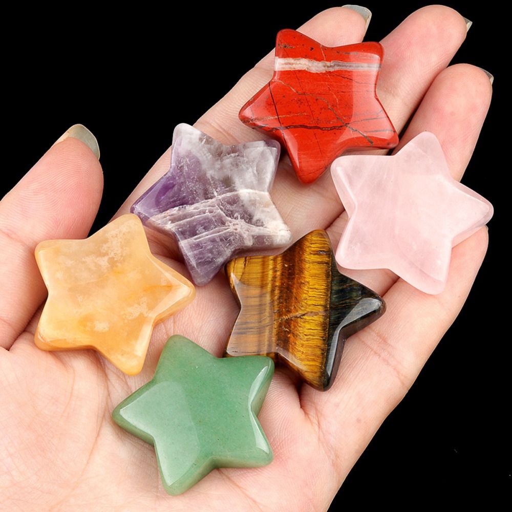 30MM Star Stones Thumb Pocket Worry Crystal Polished Gemstone for DIY Meditation Reiki Balancing Decoration Witchcraft Meditation Collection