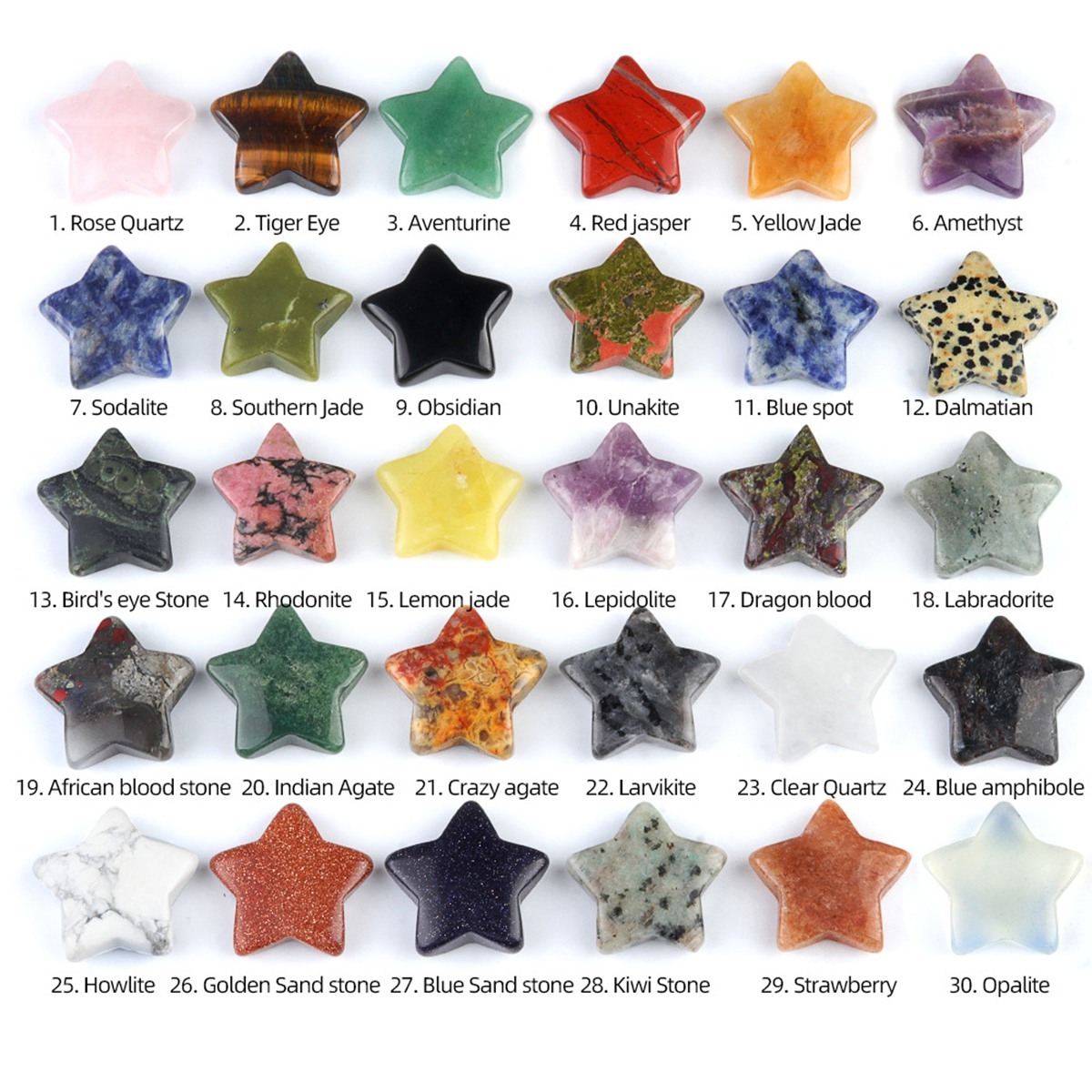 30MM Star Stones Thumb Pocket Worry Crystal Polished Gemstone for DIY Meditation Reiki Balancing Decoration Witchcraft Meditation Collection