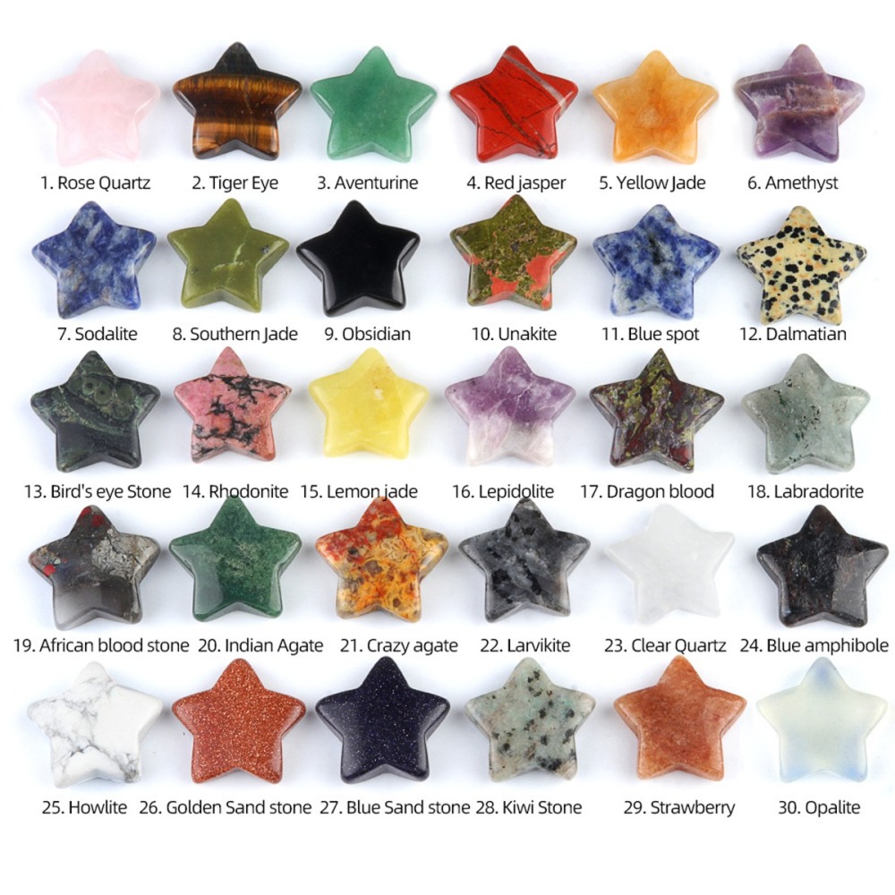 30MM Star Stones Thumb Pocket Worry Crystal Polished Gemstone for DIY Meditation Reiki Balancing Decoration Witchcraft Meditation Collection