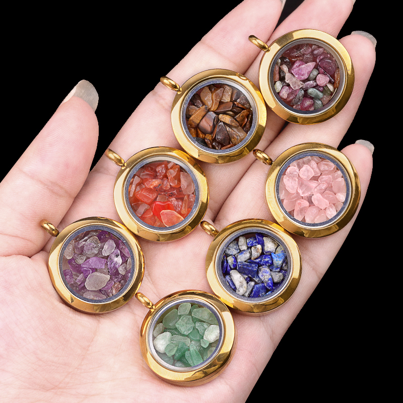 Gold Stainless Steel Living Memory Floating Locket Chamrs Gemstone Pendant Necklace