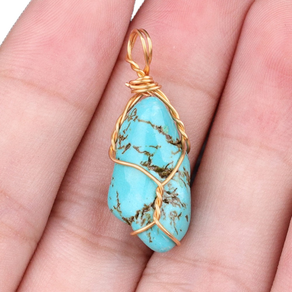 Pendants Gold Wire Wrapped  Irregular Nuggets Chakra Crystal StoneCharms for DIY Bracelets Necklaces Earrings Jewelry Making