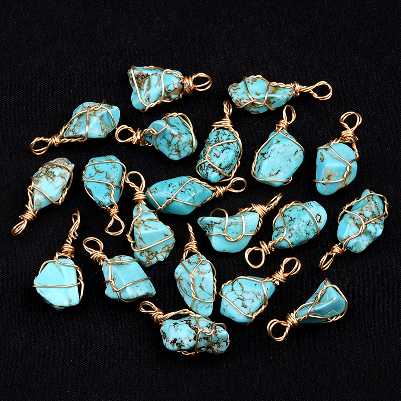 Pendants Gold Wire Wrapped  Irregular Nuggets Chakra Crystal StoneCharms for DIY Bracelets Necklaces Earrings Jewelry Making