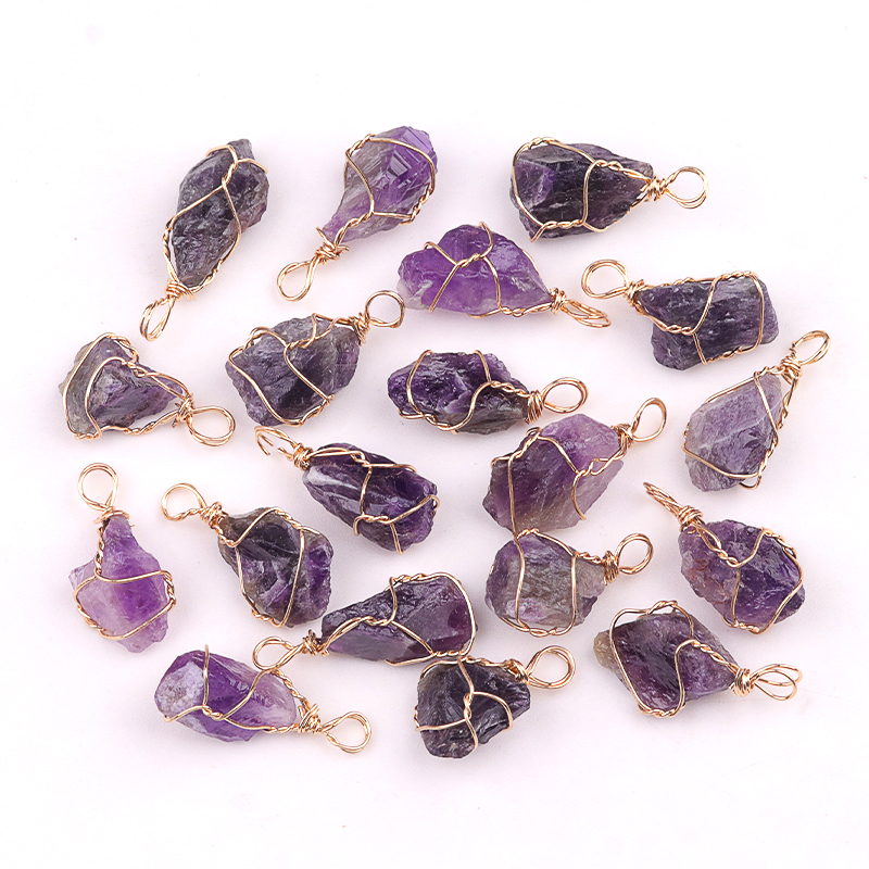 Pendants Gold Wire Wrapped  Irregular Nuggets Chakra Crystal StoneCharms for DIY Bracelets Necklaces Earrings Jewelry Making