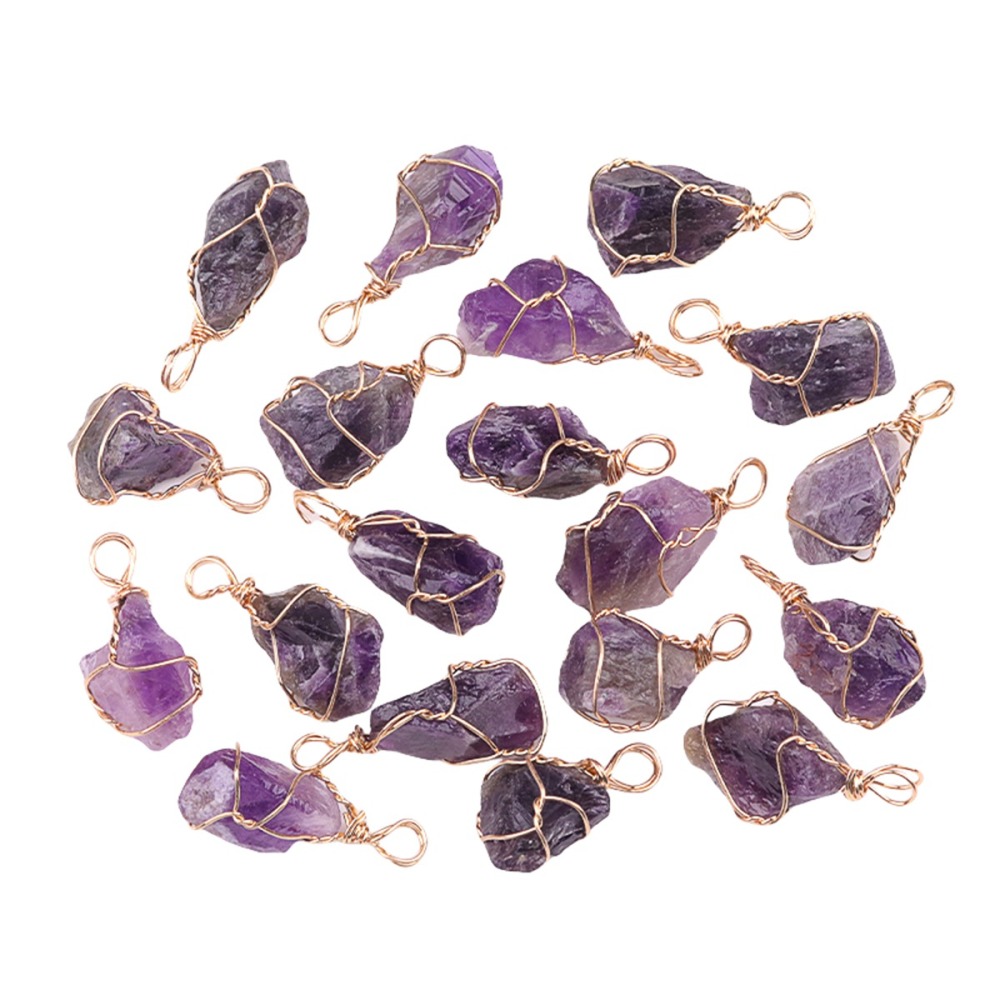 Pendants Gold Wire Wrapped  Irregular Nuggets Chakra Crystal StoneCharms for DIY Bracelets Necklaces Earrings Jewelry Making