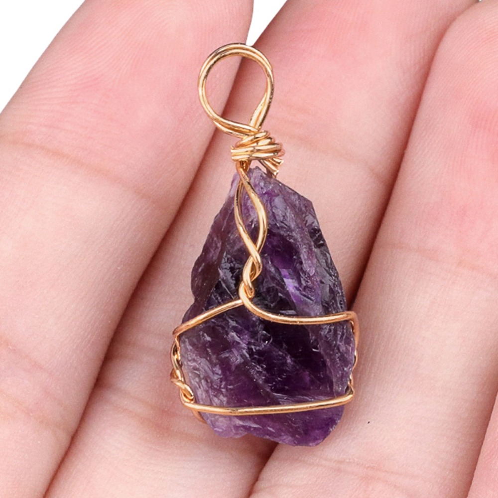 Pendants Gold Wire Wrapped  Irregular Nuggets Chakra Crystal StoneCharms for DIY Bracelets Necklaces Earrings Jewelry Making
